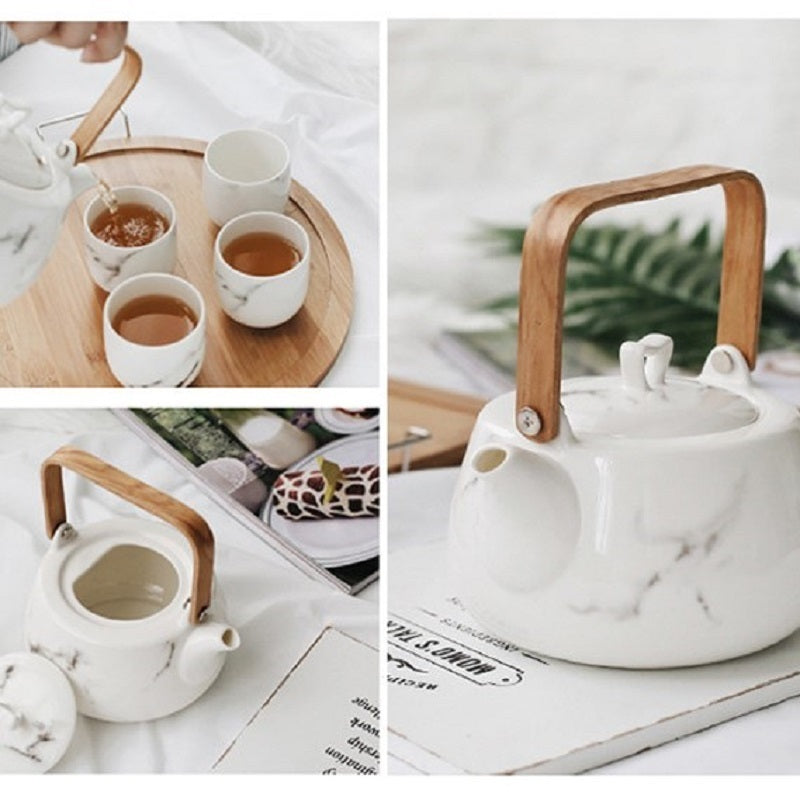 Imperial Marble Style Ceramic Japanese Tea Pot Set (Without Tray)