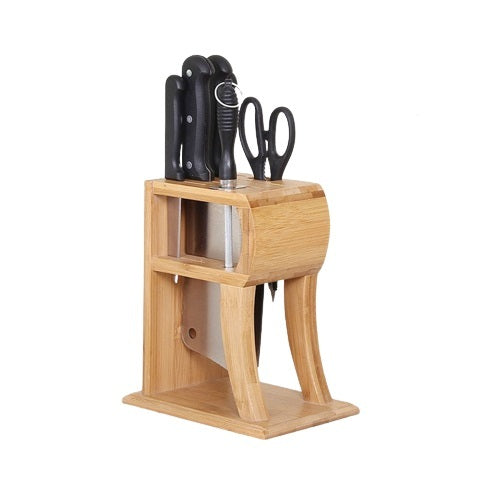 THRJ R-Shape Bamboo Knife Holder Rack Only Kitchen Storage 5193