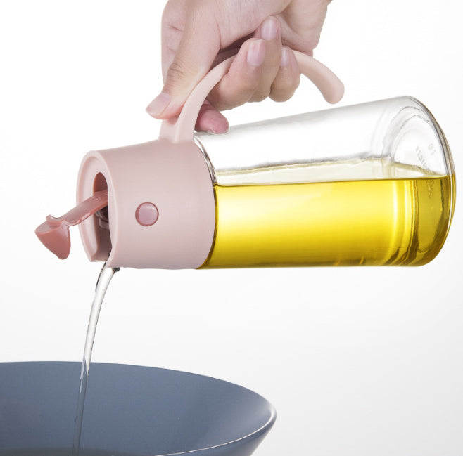 Robo Hoke Auto Lid Oil Bottle Seasoning Sauce Container 550ml-Pink
