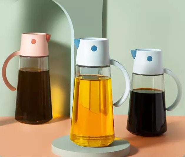 Robo Hoke Auto Lid Oil Bottle Seasoning Sauce Container 550ml-Pink