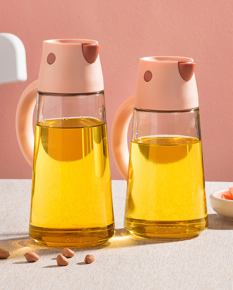 Robo Hoke Auto Lid Oil Bottle Seasoning Sauce Container 550ml-Pink