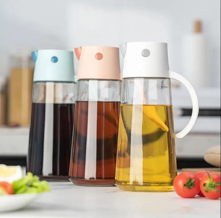 Robo Hoke Auto Lid Oil Bottle Seasoning Sauce Container 650ml - White