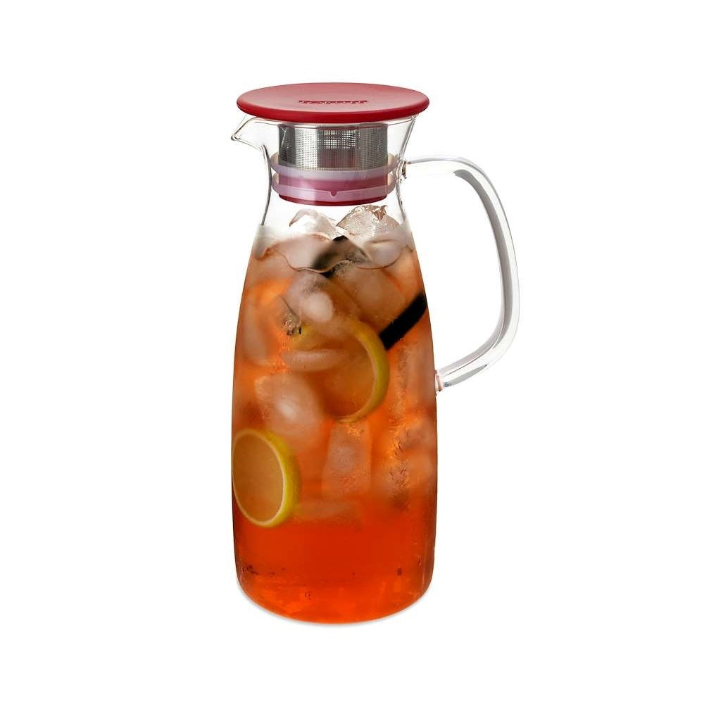Robo Mona Heat Resistant/Cool Server Glass Water Jug Pitcher With Lid 1.5L - Red