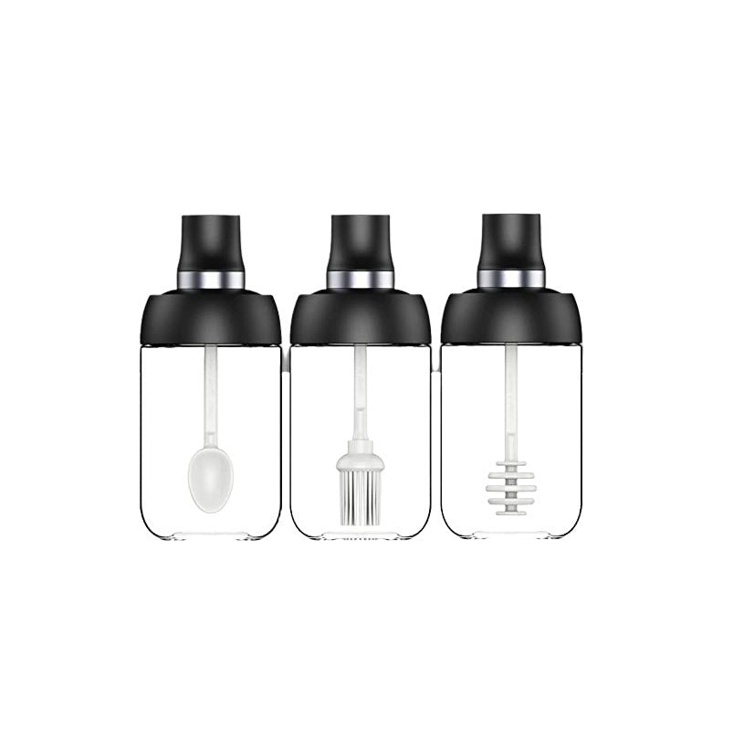 Robo Coco Spice Jug Seasoning Jar Spice Condiment Storage Container with Spoon 250ml - Black