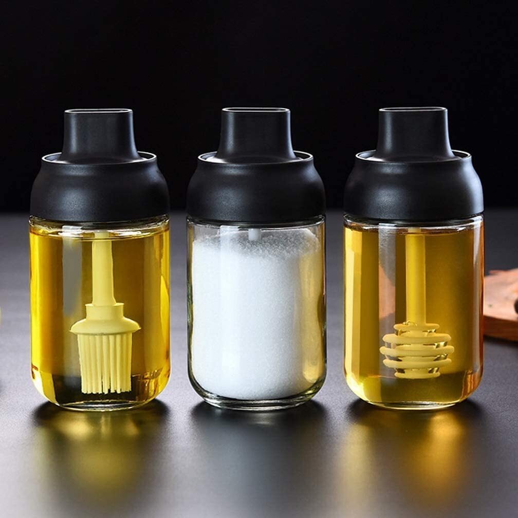 Robo Coco Honey Bottle Seasoning Jar Spice Condiment Storage Container with Digger 250ml - Black