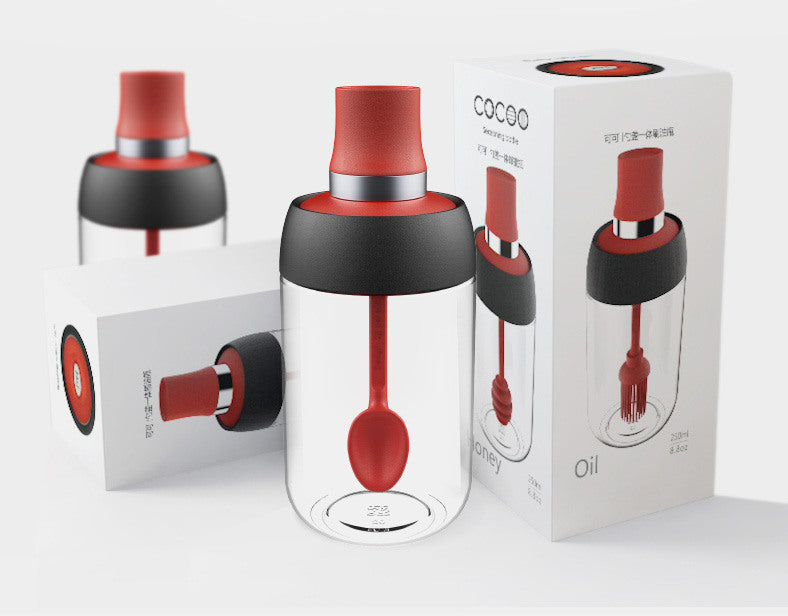 Robo Coco Spice Jug Seasoning Jar Spice Condiment Storage Container with Spoon 250ml - Coral Red