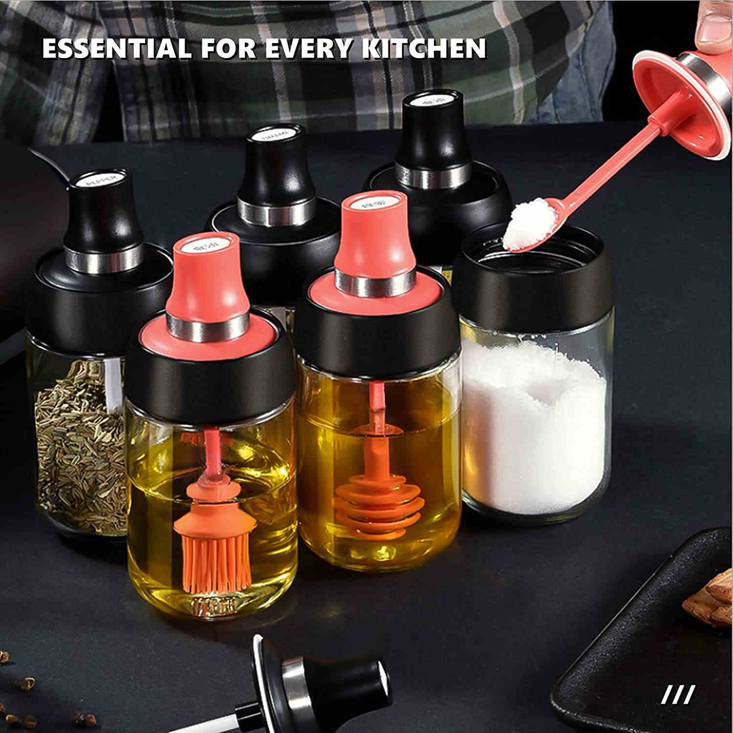 Robo Coco Honey Bottle Seasoning Jar Spice Condiment Storage Container with Digger 250ml - Coral Red