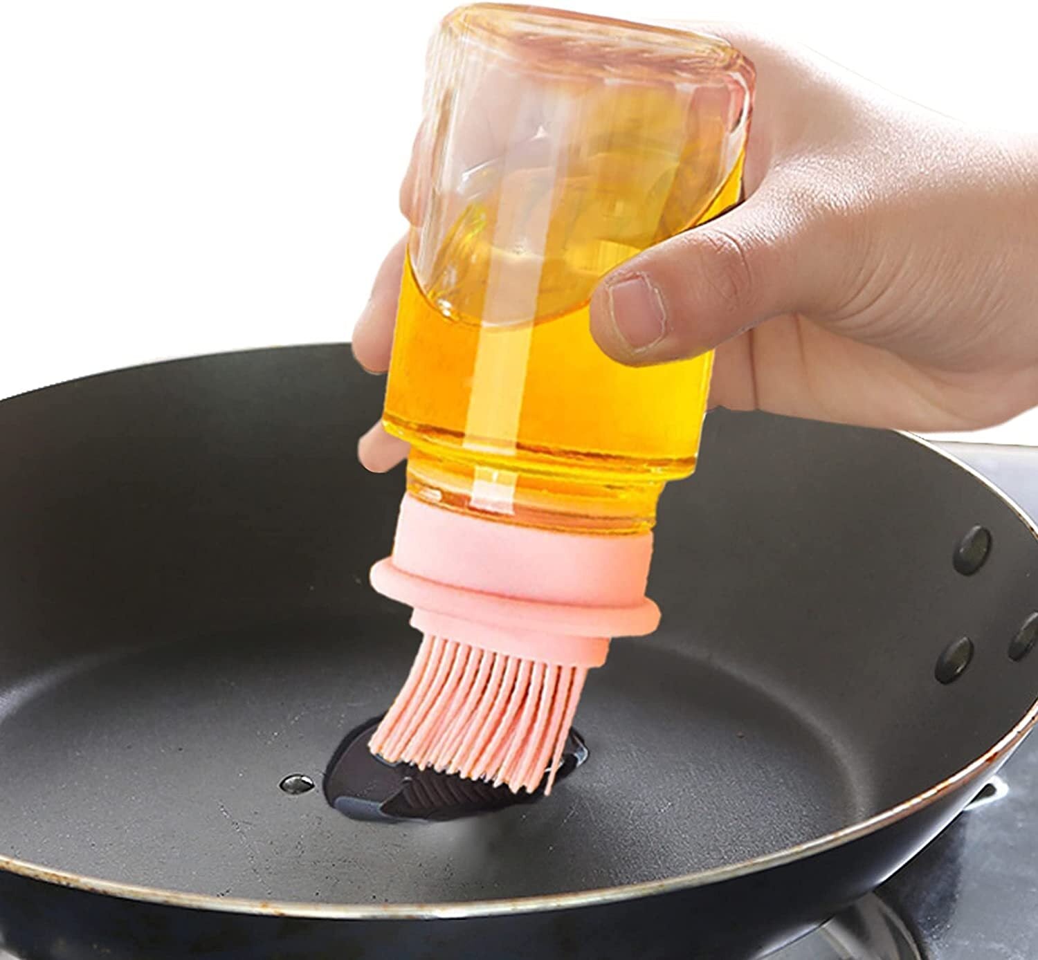Robo Oil Brush Bottle Seasoning Spice Condiment Container w/Brush 150ml-Pink