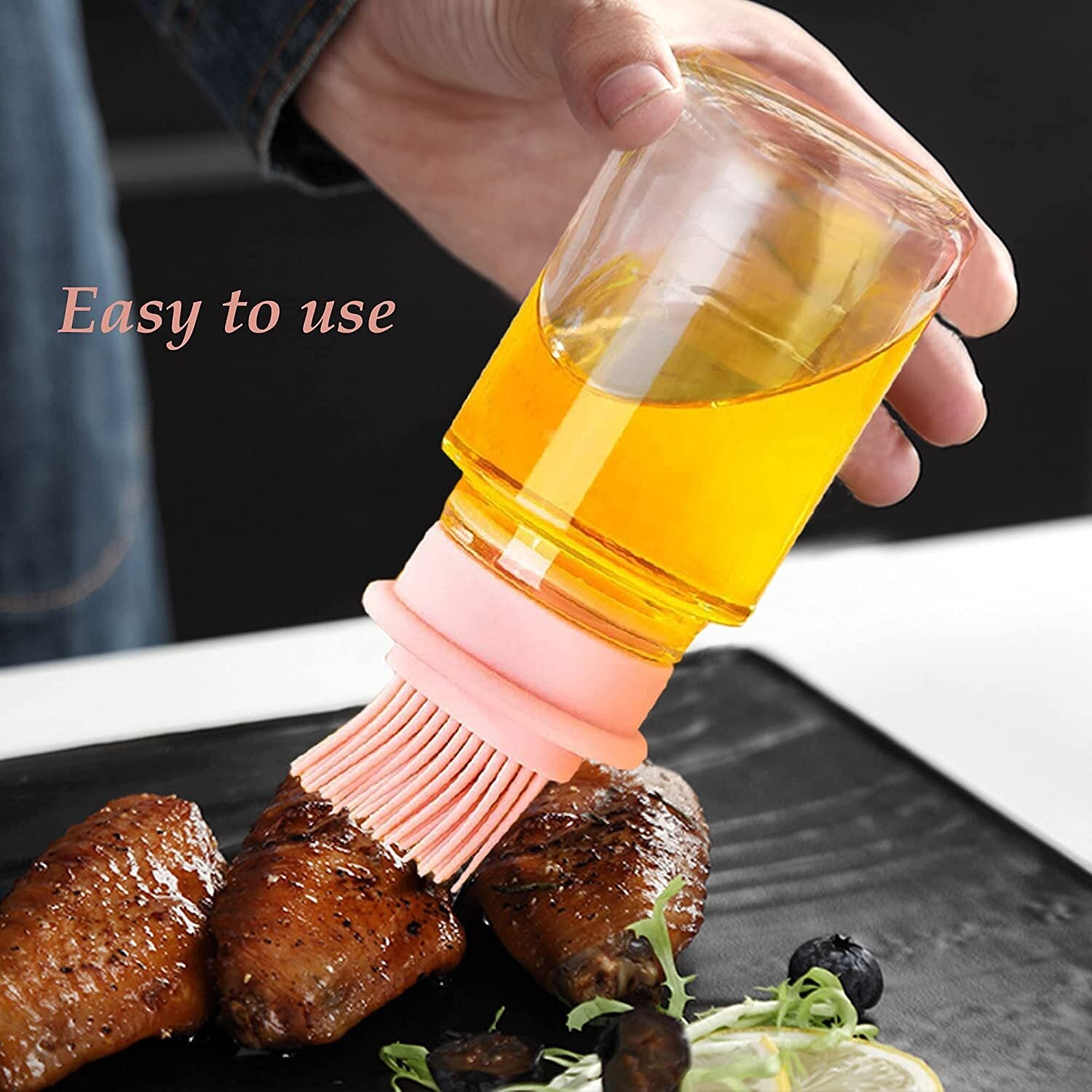 Robo Oil Brush Bottle Seasoning Spice Condiment Container w/Brush 150ml-Pink