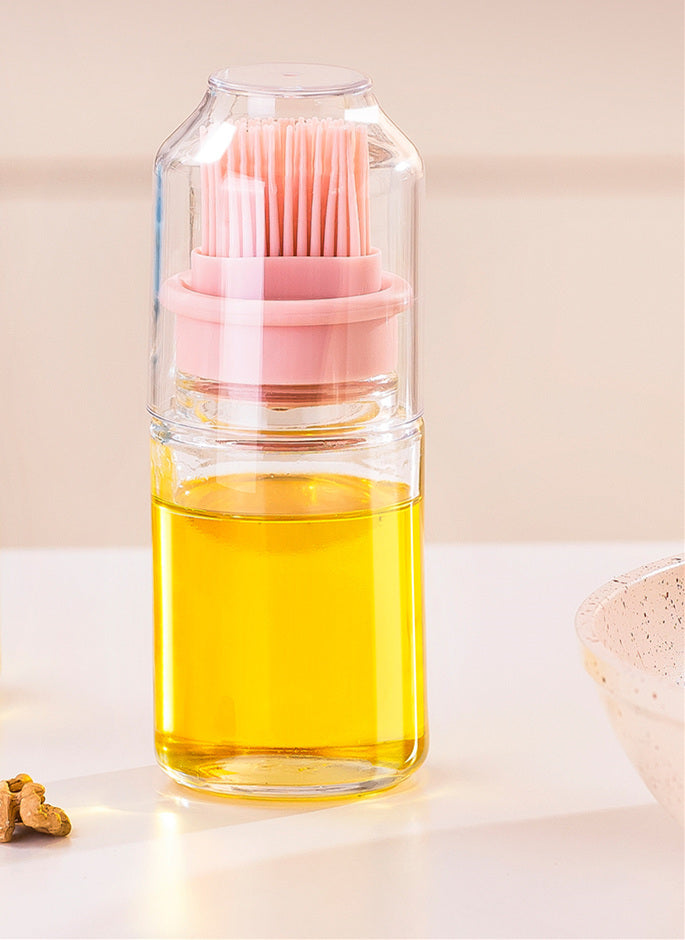 Robo Oil Brush Bottle Seasoning Spice Condiment Container w/Brush 150ml-Pink
