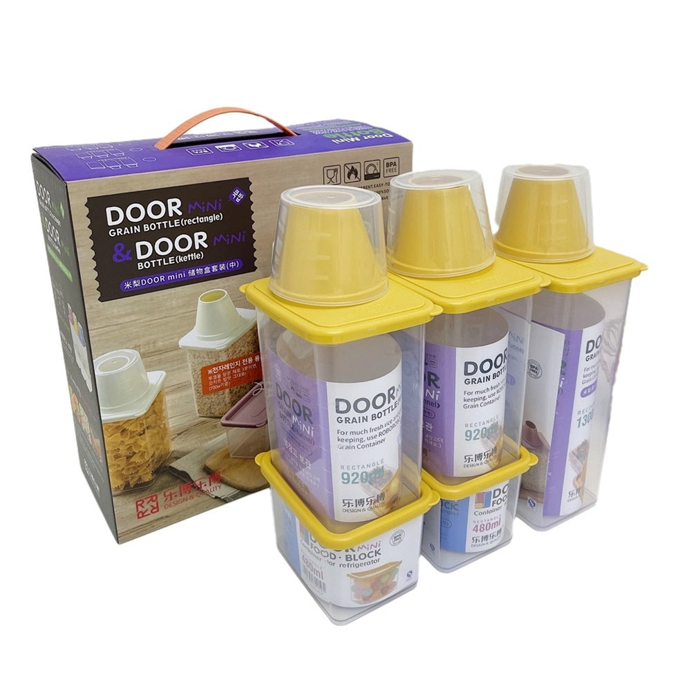 Robo Door Mini Food Grain Spice Storage Container 5pc Set - Yellow