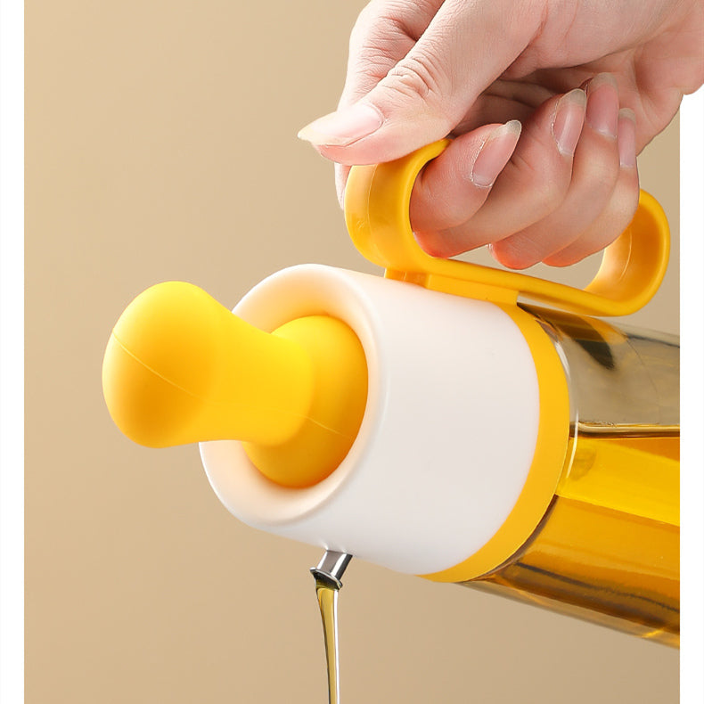 Robo Pease Sauce Bottle Oil Container Spice Jar with Brush 550ml-Brown