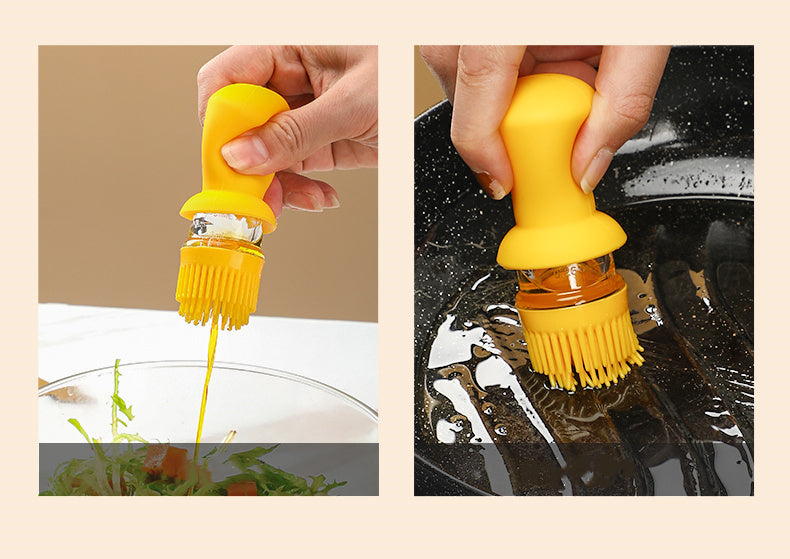 Robo Pease Sauce Bottle Oil Container Spice Jar with Brush 550ml-Brown