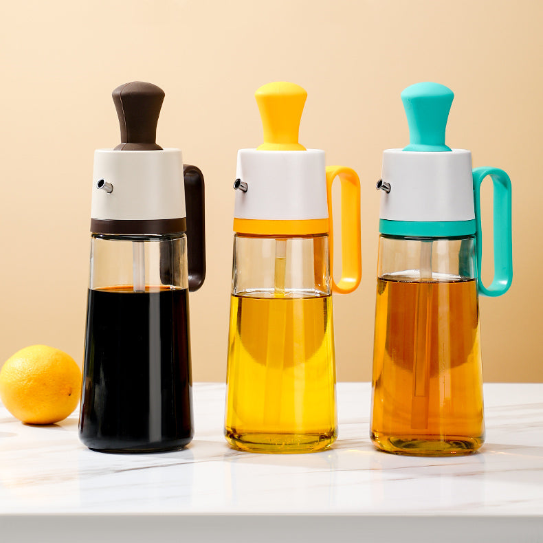 Robo Pease Sauce Bottle Oil Container Spice Jar with Brush 550ml-Brown