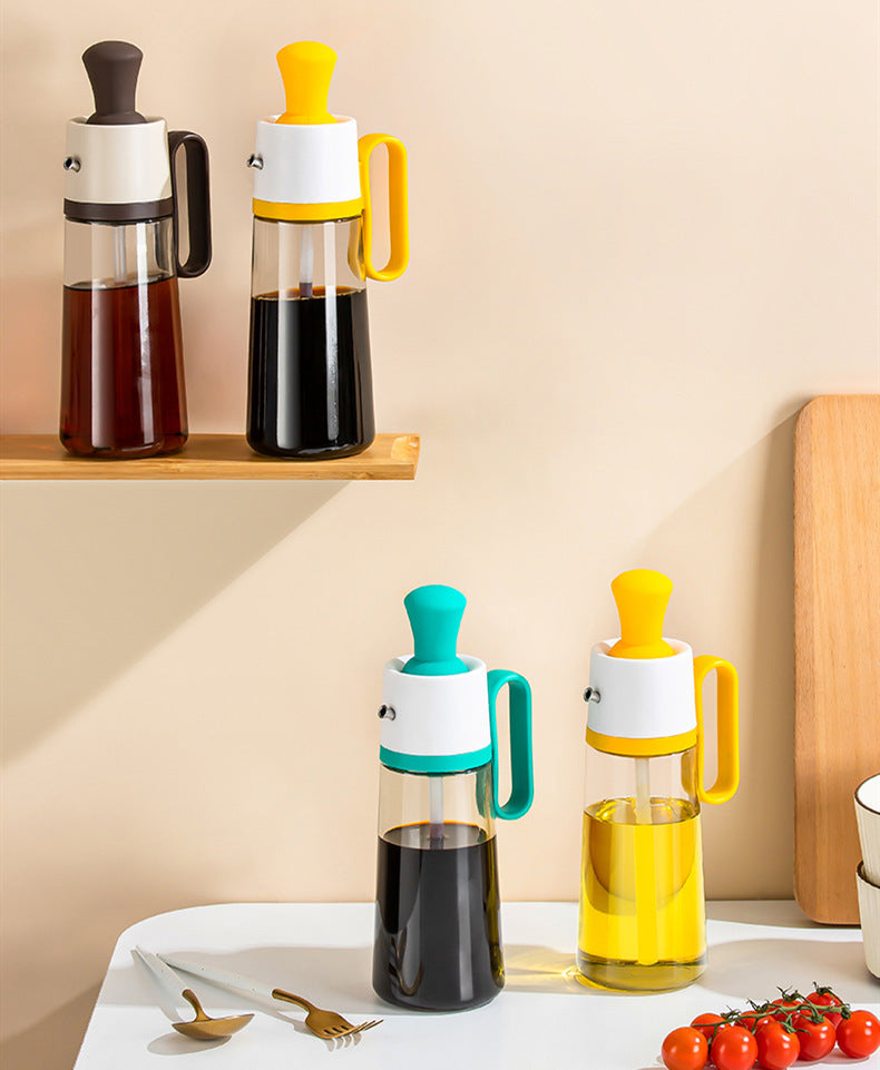Robo Pease Sauce Bottle Oil Container Spice Jar with Brush 550ml-Brown