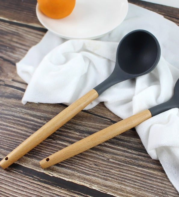 RongXian ZJ-XY001 Silicone Soup Ladle Wooden Handle