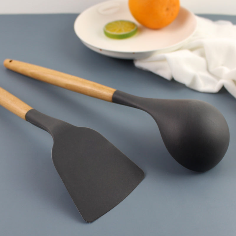 RongXian ZJ-XY001 Silicone Soup Ladle Wooden Handle