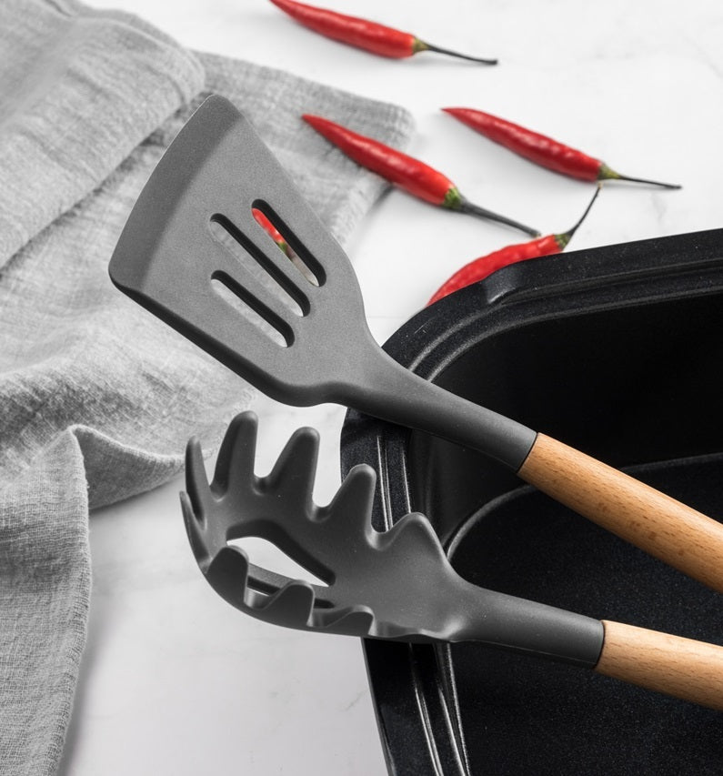 RongXian ZJ-XY005 Silicone Slotted Turner Wooden Handle