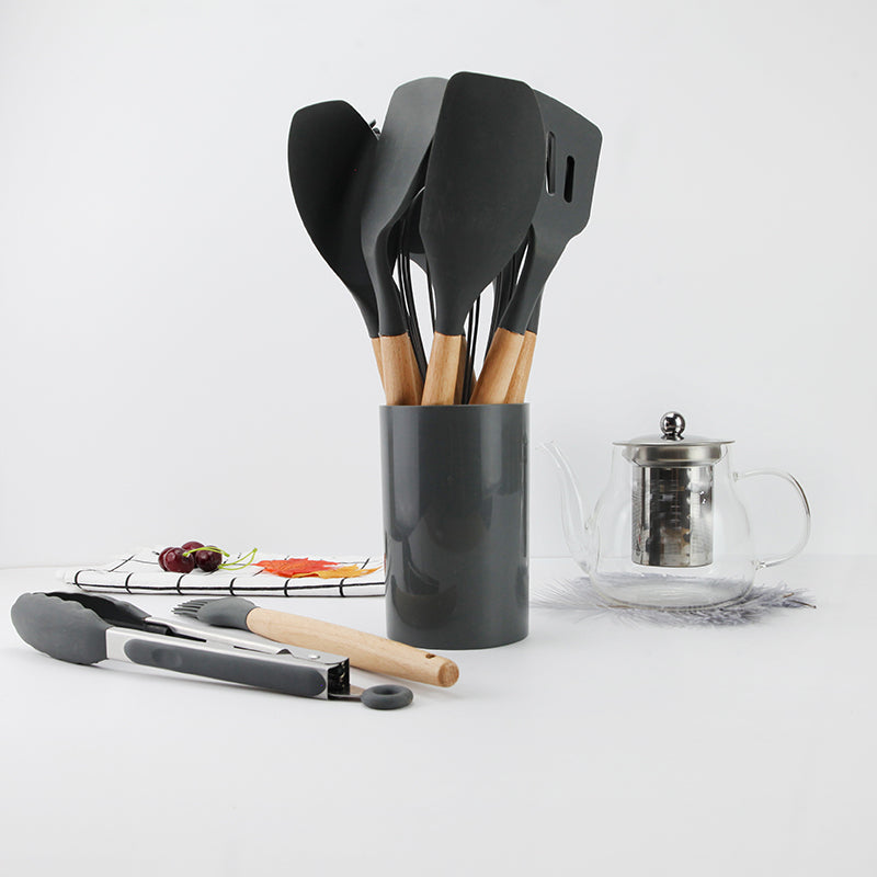 RongXian ZJ-XY008 Silicone Slotted Scraper Wooden Handle