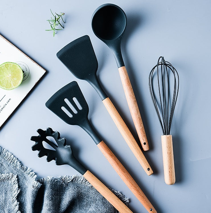 RongXian ZJ-XY010 Silicone Egg Whisk Wooden Handle