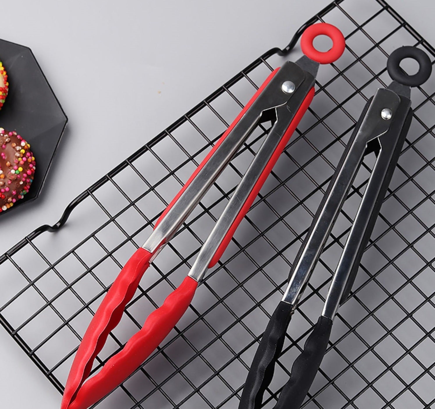 RongXian ZJ-XY013 Silicone Kitchen Tongs with Head Black