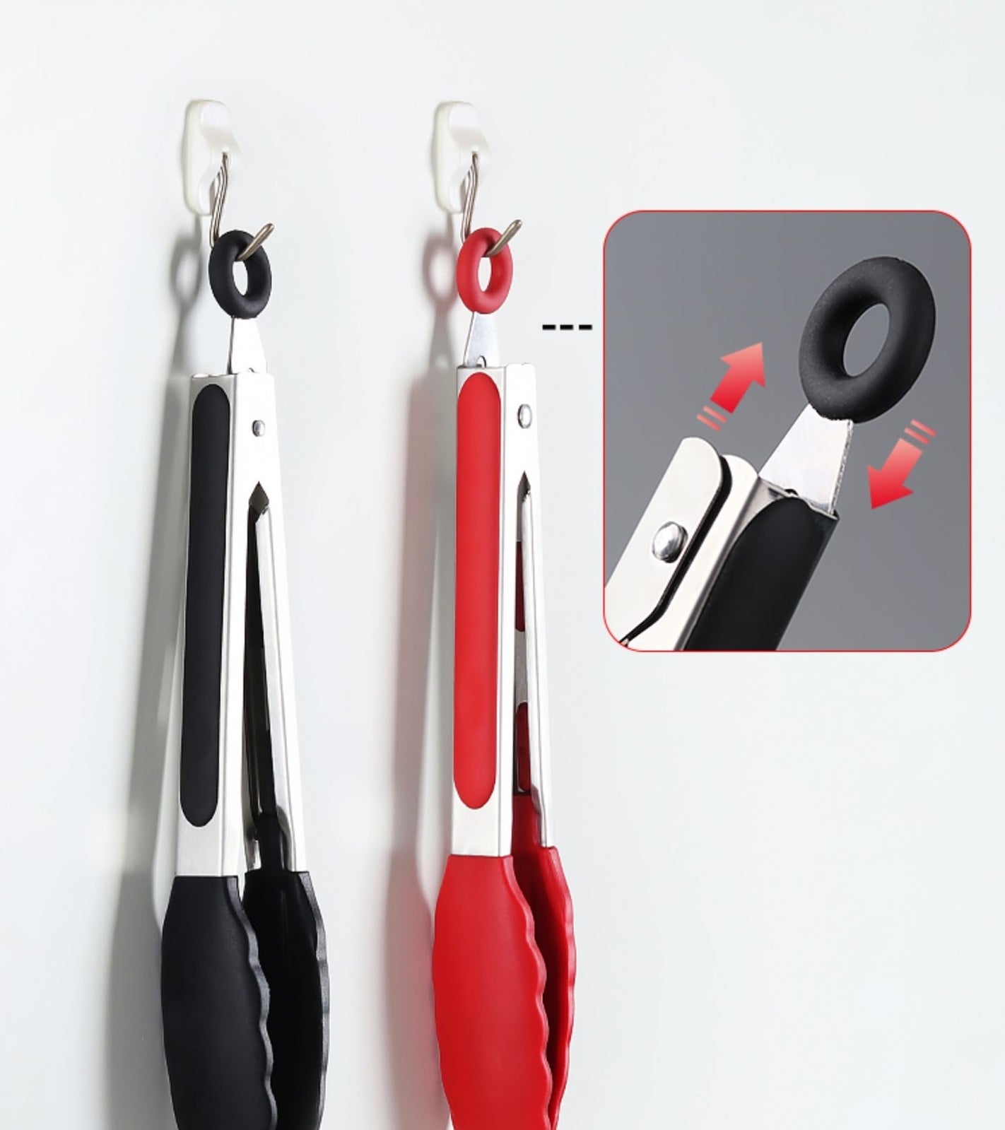 RongXian ZJ-XY013 Silicone Kitchen Tongs with Head Black