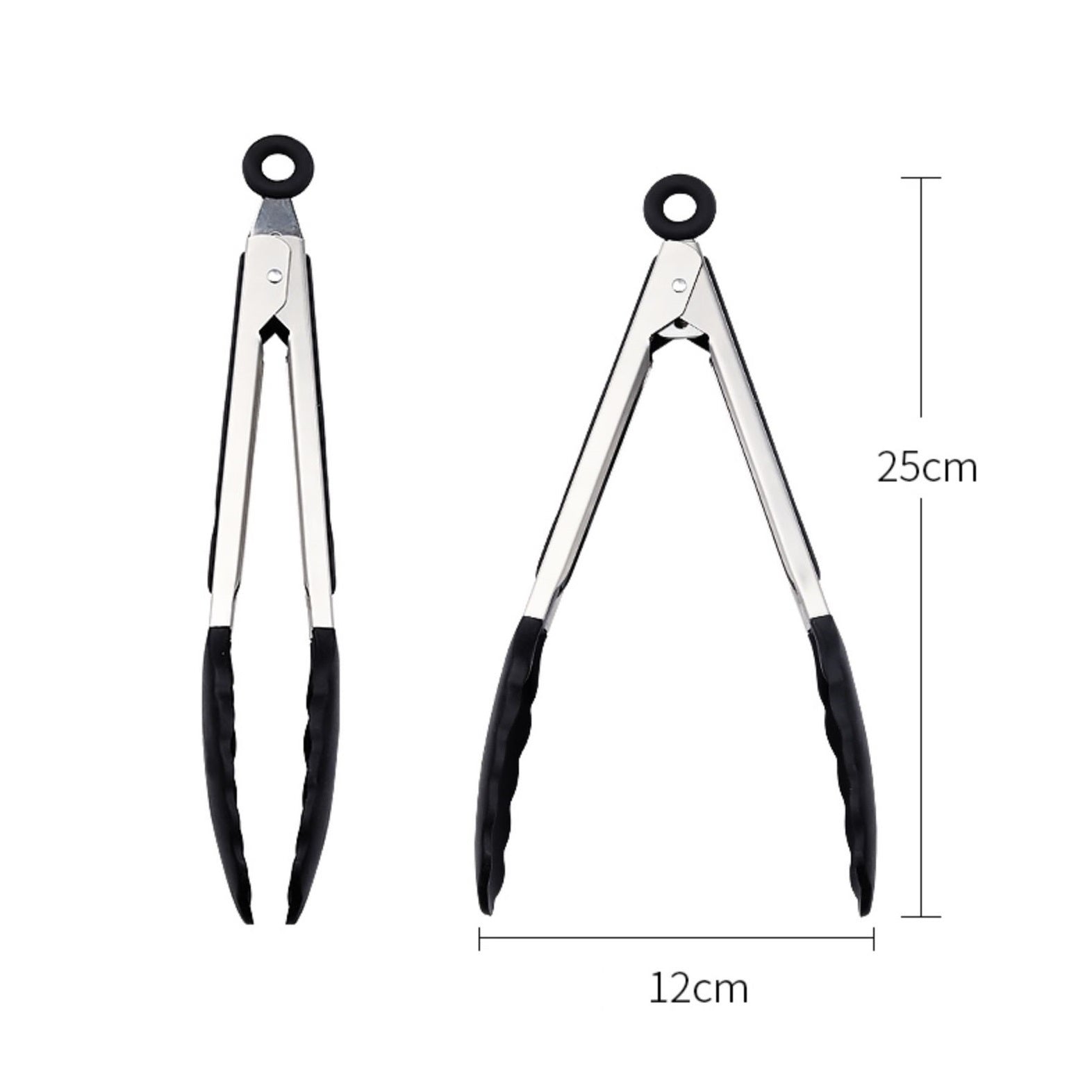 RongXian ZJ-XY013 Silicone Kitchen Tongs with Head Black