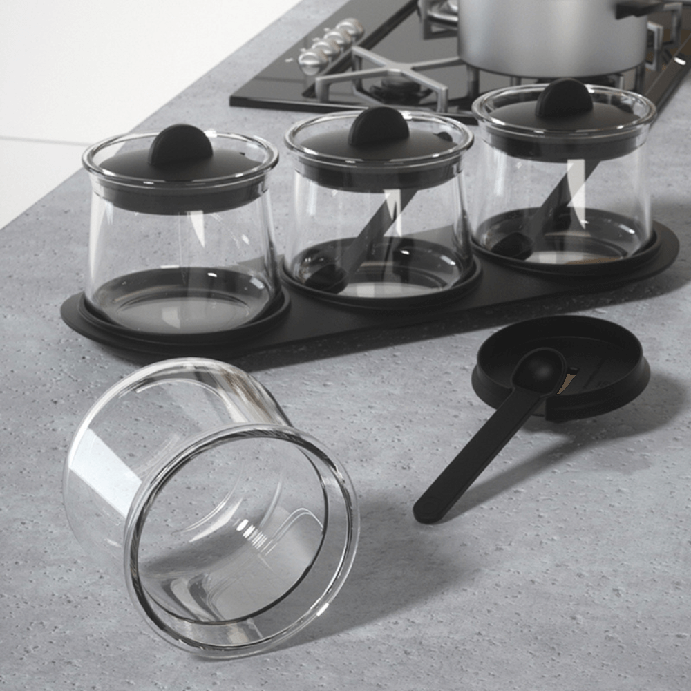 Robo Sunrise Spice Jar Spice Containers Set - Black