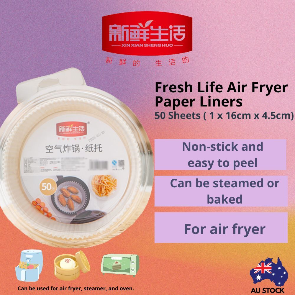 Fresh Life 50pcs Air Fryer Paper Liners Non Stick, Oil Proof, Water Proof Paper Sheets