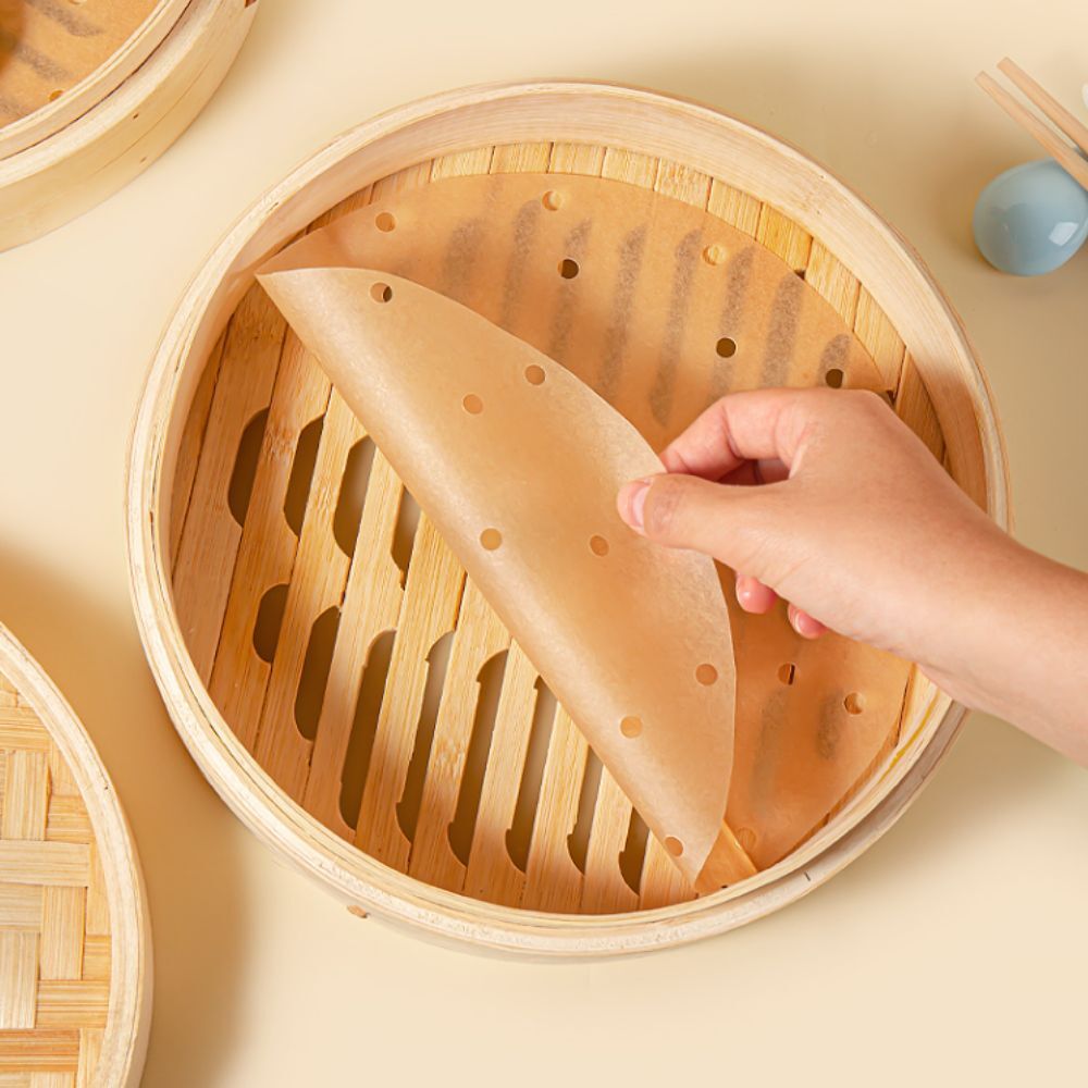 Fresh Life 20pcs Steamer Paper 23cm, Non-stick, Disposable small steamed bun oil paper round