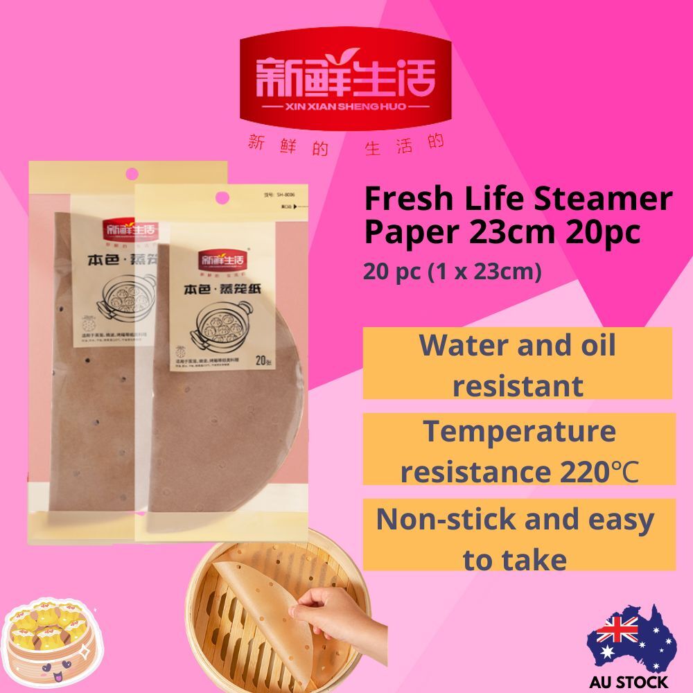 Fresh Life 20pcs Steamer Paper 23cm, Non-stick, Disposable small steamed bun oil paper round