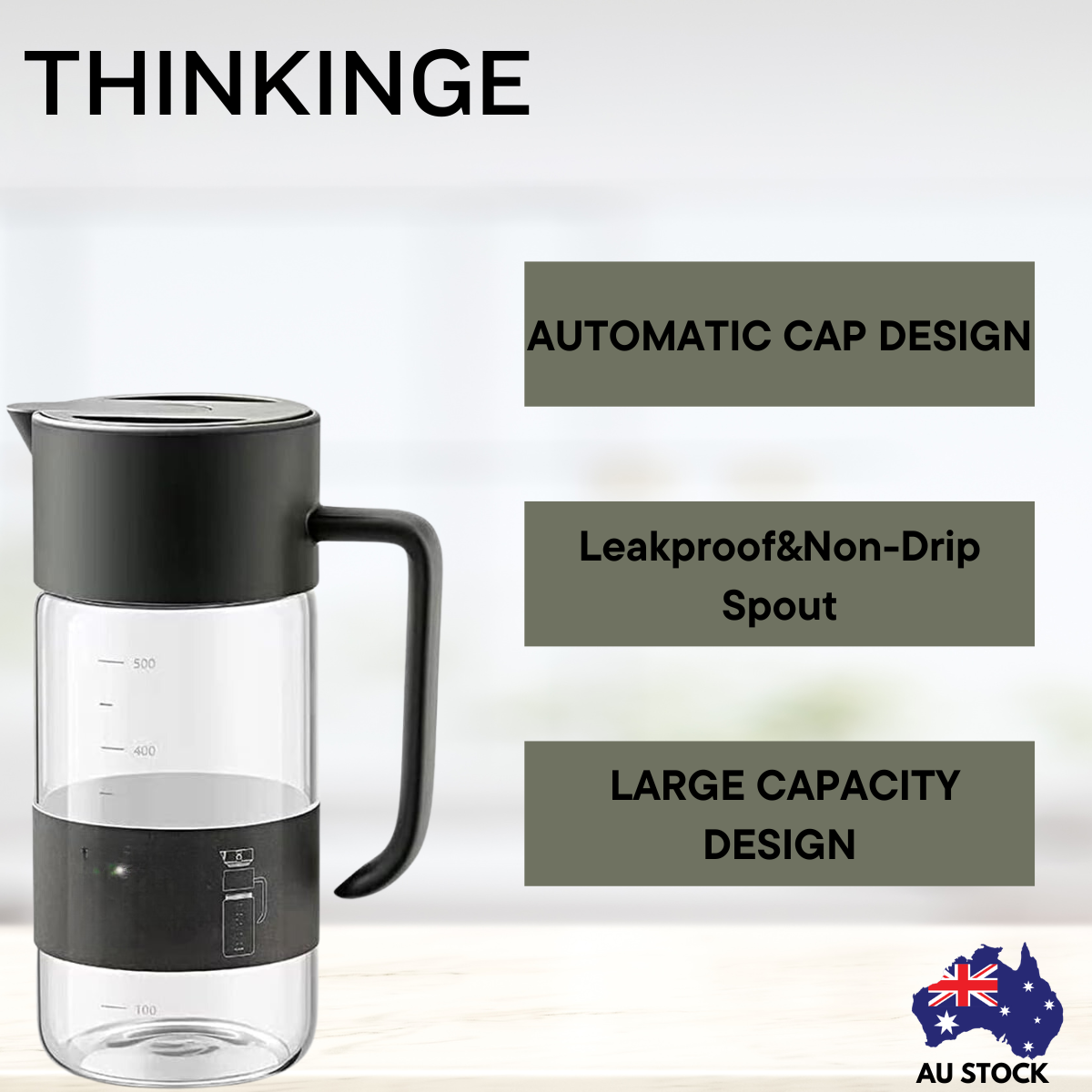 Thinkinge Easy-Open Auto Lid Oil Bottle 550ml - Black