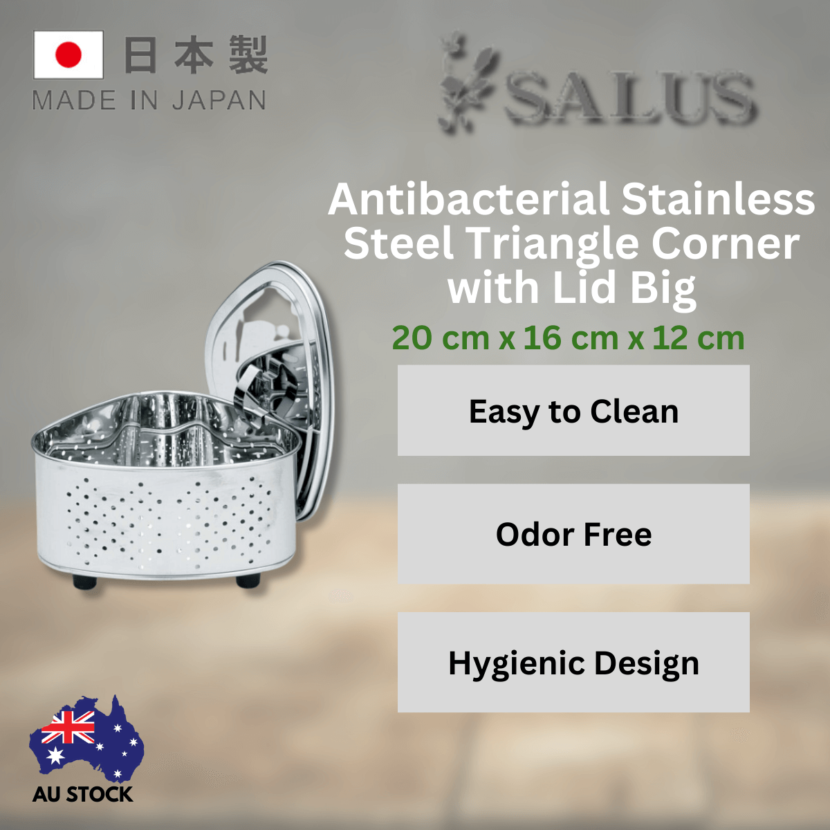 Tamahashi Antibacterial Stainless Steel Triangle Corner with Lid Big