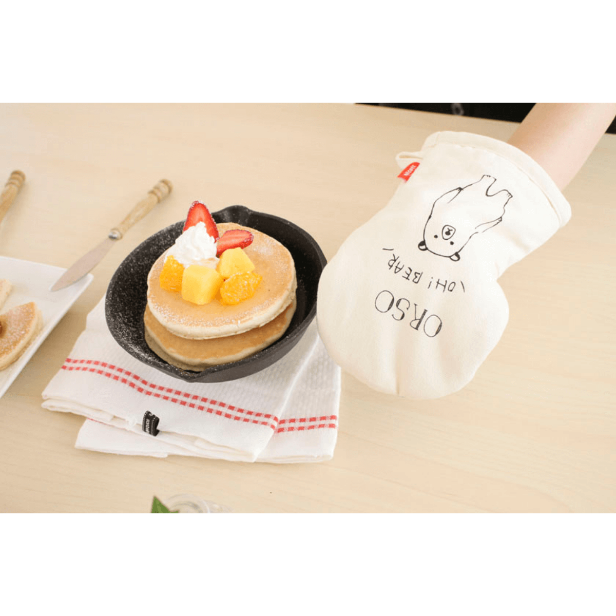 Sanbelm Nicotto Canvas Mittens Bear- White