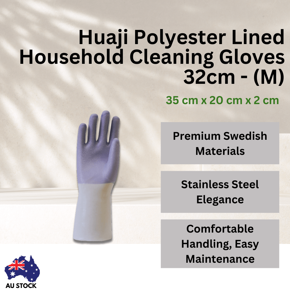 Huaji Polyester Lined Household Cleaning Gloves 32cm - (M)