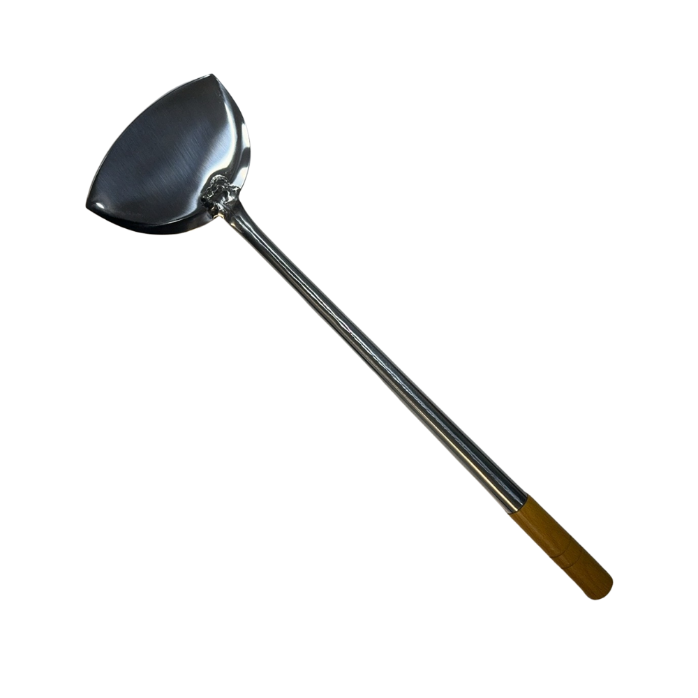 Kanda 18-0 Wooden Handle Pipe Chinese Spatula Medium