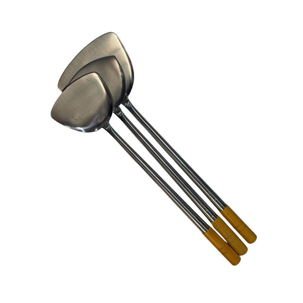 Kanda 18-0 Wooden Handle Pipe Chinese Spatula Medium