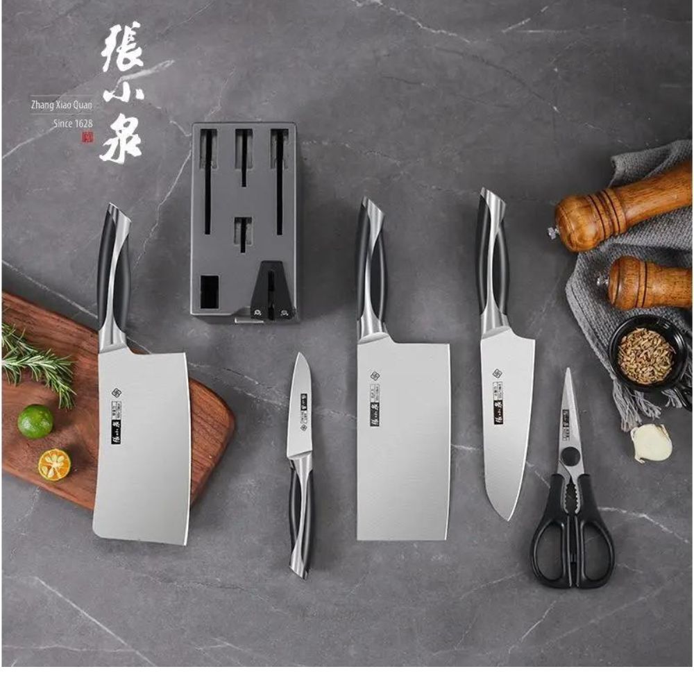 ZXQ D310901005 Chunmu Series Cleaver Chef Knife 6pc Set With Sharperner
