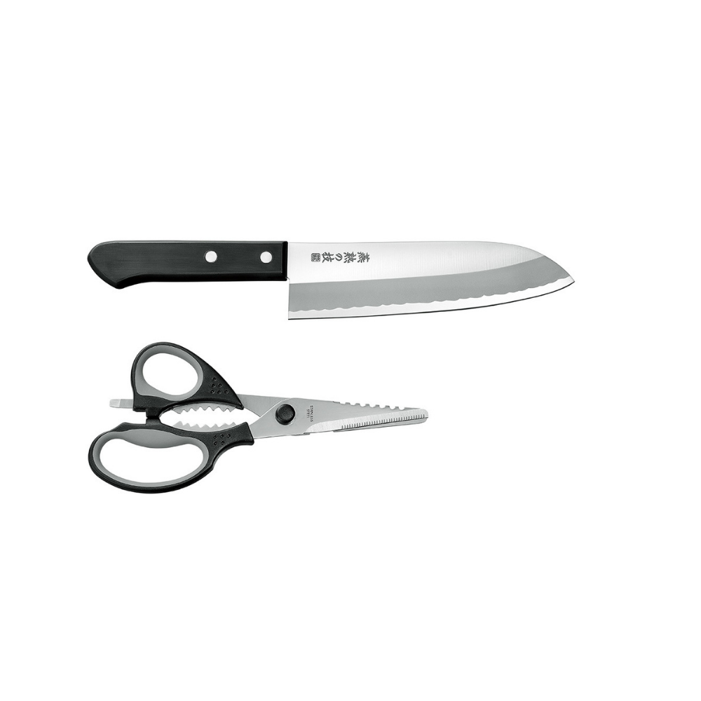 Yokoyama Santoku Knife - 16.5 cm With Kitchen Scissors