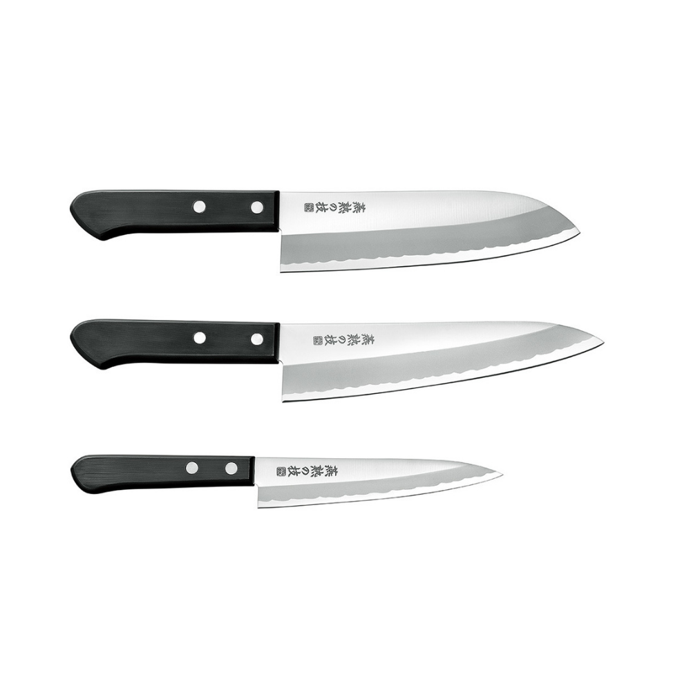 Yokoyama Kitchenware 3pcs Set Stainless Steel Santoku Knife - 16.5 cm & Gyuto Knife 18 cm & Petty Knife 13.5 cm