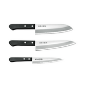 Yokoyama Kitchenware 3pcs Set Stainless Steel Santoku Knife - 16.5 cm & Gyuto Knife 18 cm & Petty Knife 13.5 cm