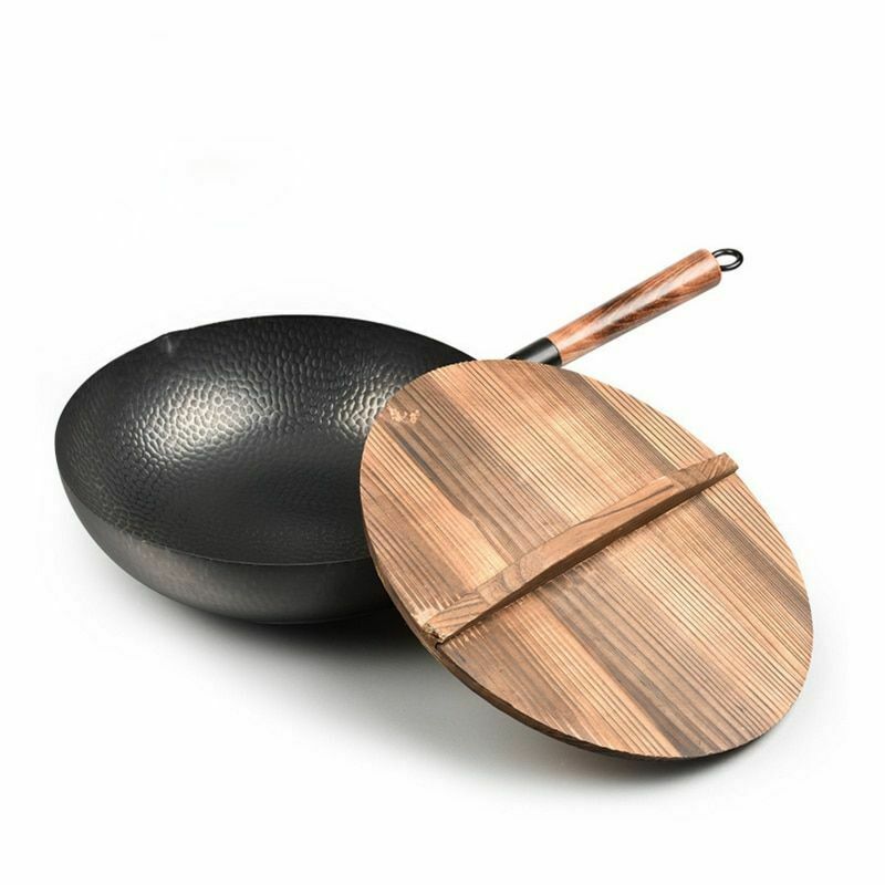 Hello Kitchen Wood Cast Iron Wok & Stir Fry Pan Lid Pot Cover Anti-Scalding 33cm