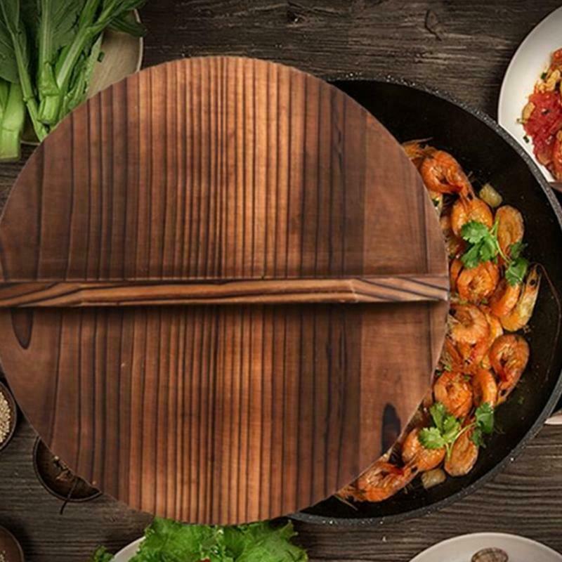 Hello Kitchen Wood Cast Iron Wok & Stir Fry Pan Lid Pot Cover Anti-Scalding 33cm