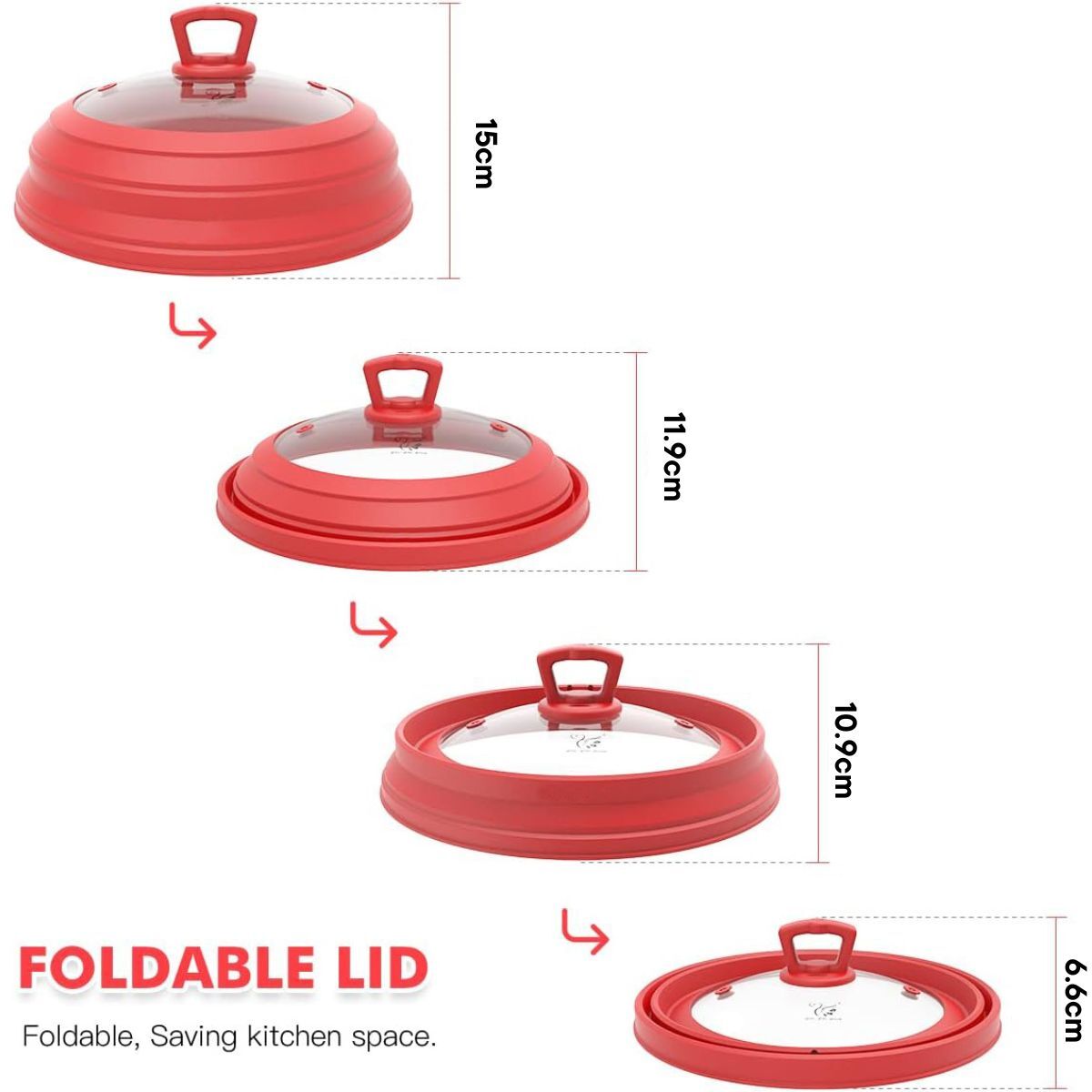 JLP Collapsible Microwave and Oven Safe BPA-free Silicone Cover 20-26cm - Red