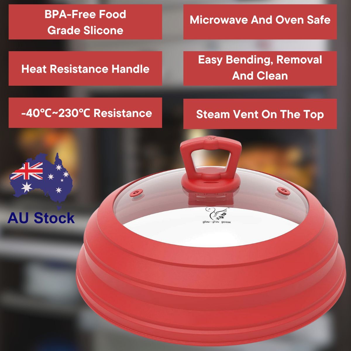 JLP Collapsible Microwave and Oven Safe BPA-free Silicone Cover 20-26cm - Red