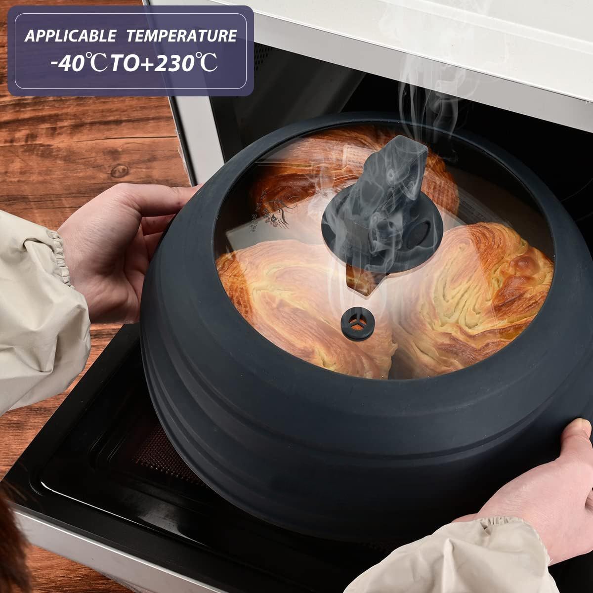 JLP Collapsible Microwave And Oven Safe BPA-free Silicone Cover 24cm~30cm  - Black