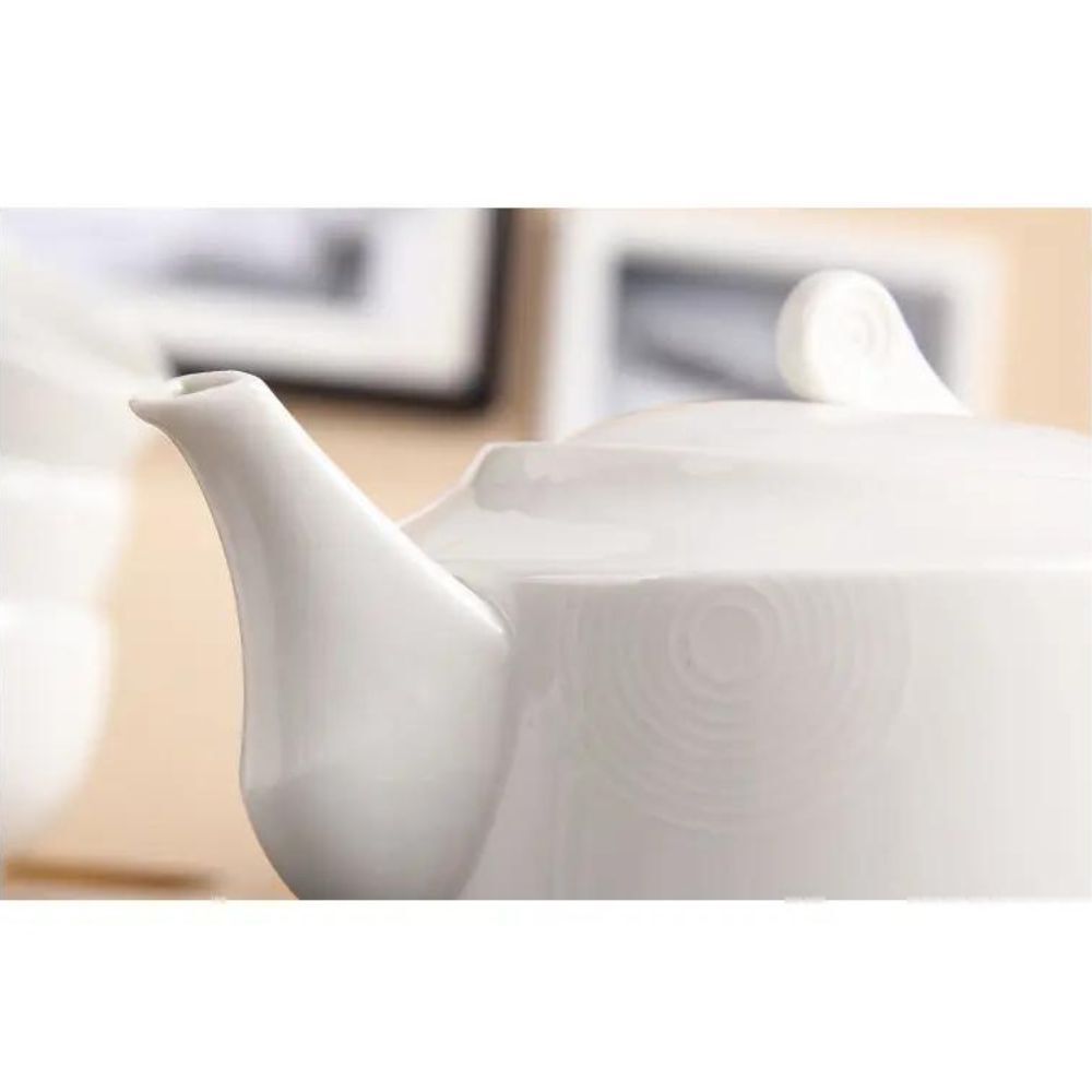 Imperial Curved Style Porcelain Tea Pot with Tea Tray 6pc Set