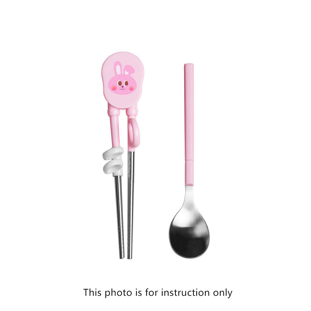 Yesjoy Portable Cartoon Animal Learning Chopsticks Spoon Cutlery 2pcs Set - Assorted