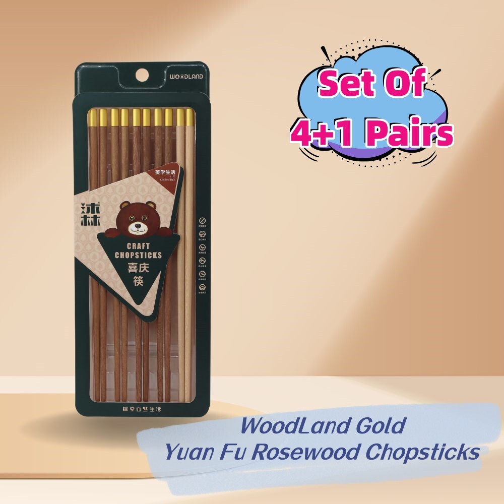 WoodLand Gold Yuan Fu Rosewood Chopsticks Set Of 4+1 Pairs KY086