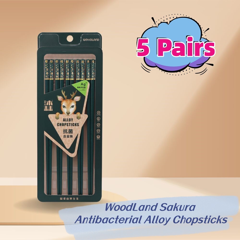 WoodLand Sakura Antibacterial Alloy Chopsticks 5 Pairs KH586